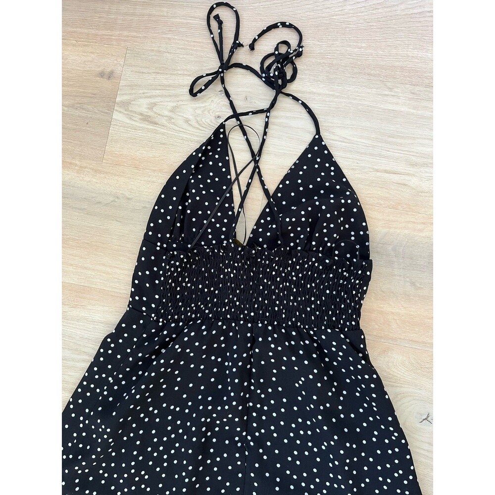 The Vintage Shop Womans Polka Dot Dress Medium Black Spaghetti Straps Midi Retro